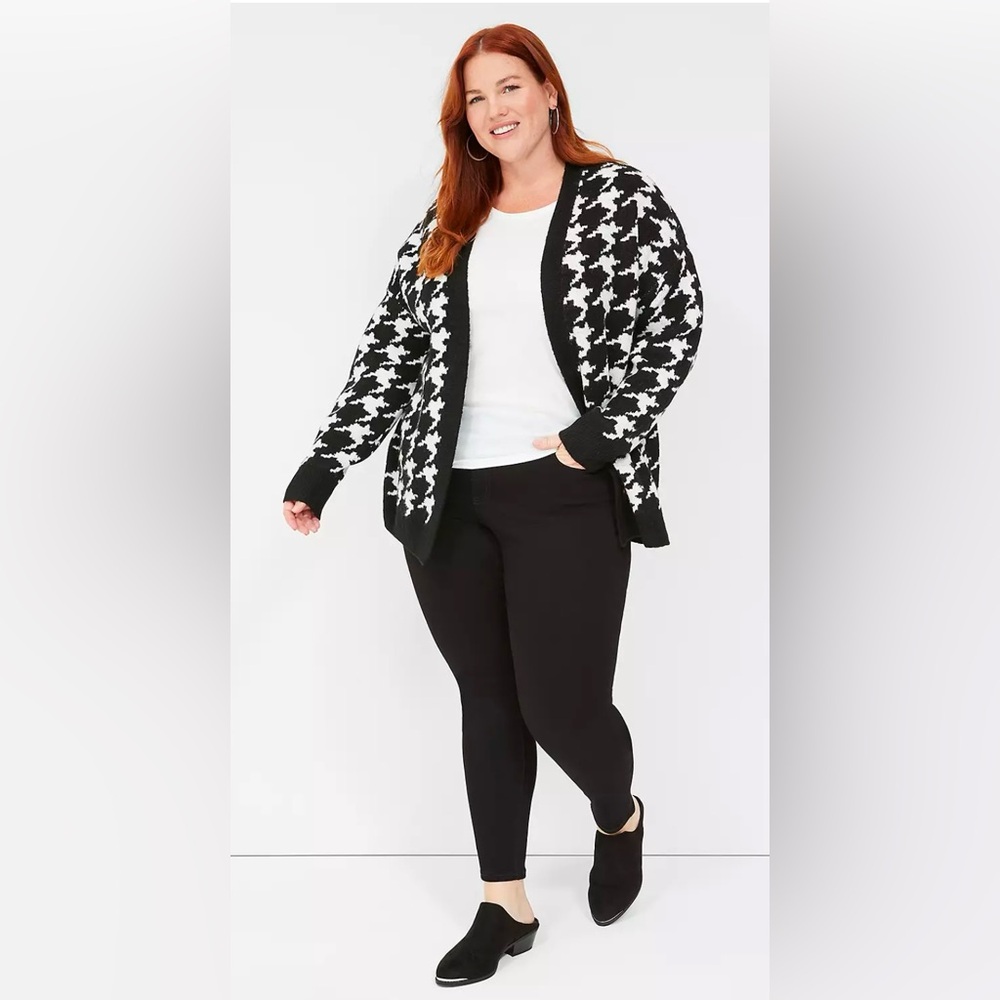 Lane Bryant Plus Open-Front Houndstooth Cardigan